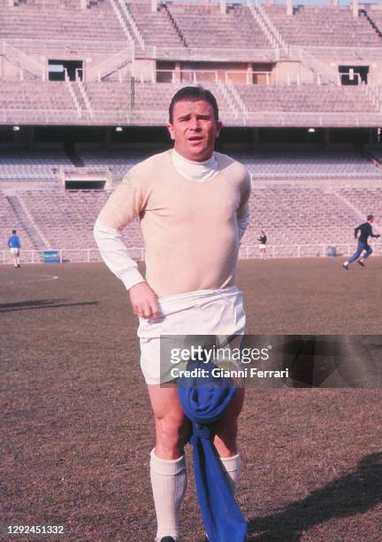 Hungarian soccer player Ferenc Puskas in the stadium “Santiago Bernabeu”, Madrid, Spain, 1964.