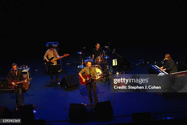 Gary Louris,Marc Perlman,Mark Olson,Tim O’Reagan,and Karen Grotberg of The Jayhawks performs at The Brown Theatre on October 14, 2011 in Louisville,...