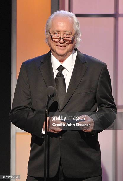 Actor Robert Downey Sr. Speaks onstage during The 25th American Cinematheque Award Honoring Robert Downey Jr. Held at The Beverly Hilton hotel on...