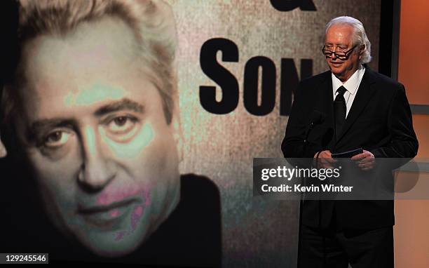 Director Robert Downey Sr. Speaks onstage during The 25th American Cinematheque Award Honoring Robert Downey Jr. Held at The Beverly Hilton hotel on...