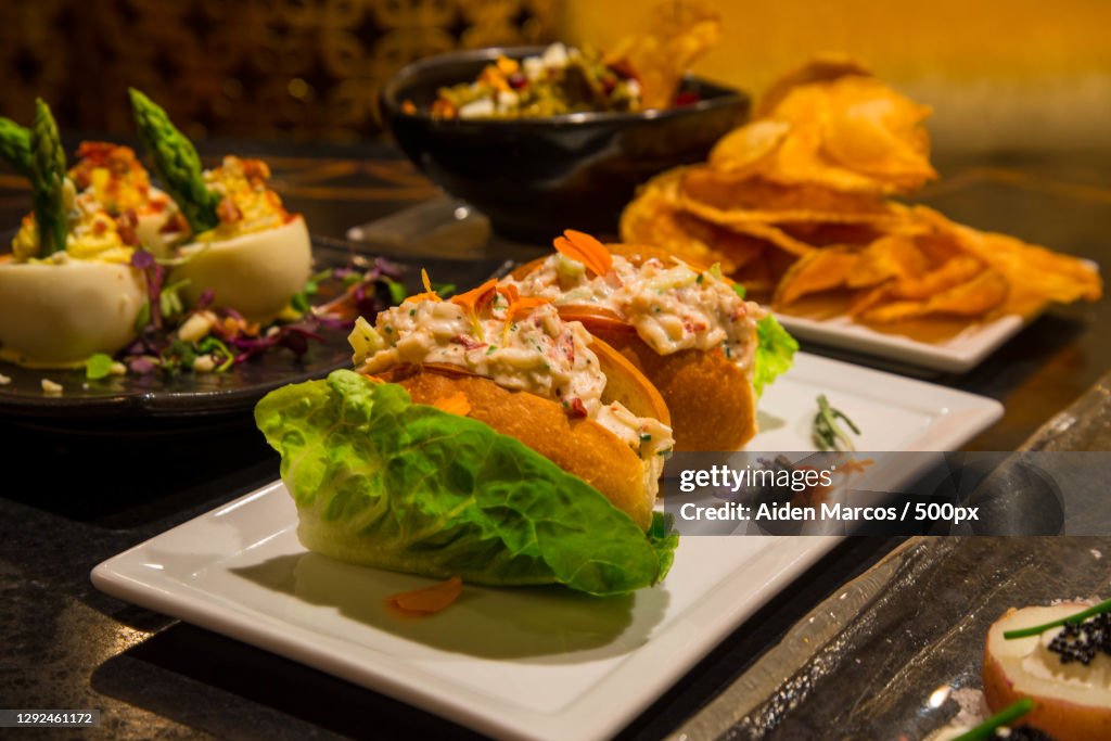 Close-up of food served on table,Newport Beach,California,United States,USA