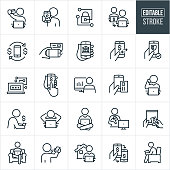 Mobile and Online Banking Thin Line Icons - Editable Stroke