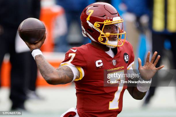 Dwayne Haskins Jr. #7 of the Washington Football Team attempts a pass against the Seattle Seahawks at FedExField on December 20, 2020 in Landover,...