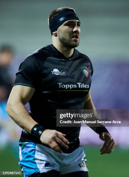 Cyle Brink of Leicester Tigers warms up during the European Rugby Challenge Cup match between Bayonne and Leicester Tigers at Stade Jean Dauger on...