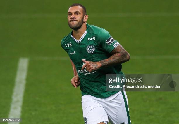 Fernandao of Goias celebrates after scoring the first goal of his team during the match against Corinthians as part of Brasileirao Series A 2020 at...