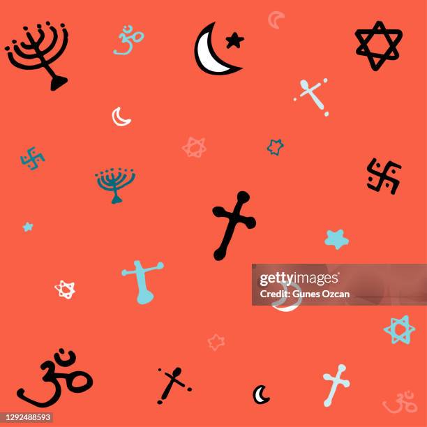 hand gezeichnete religiöse symbole, religiöse symbole und symbole doodle - judenstern stock-grafiken, -clipart, -cartoons und -symbole