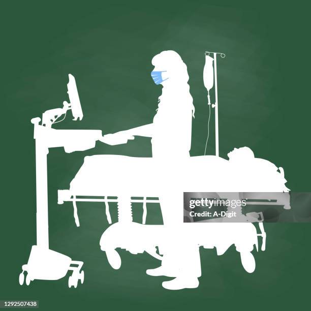 patientdatasearchcoronavirus - nurse using computer stock illustrations