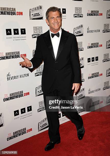 Actor Mel Gibson attends the 25th American Cinematheque award ceremony at The Beverly Hilton hotel on October 14, 2011 in Beverly Hills, California.