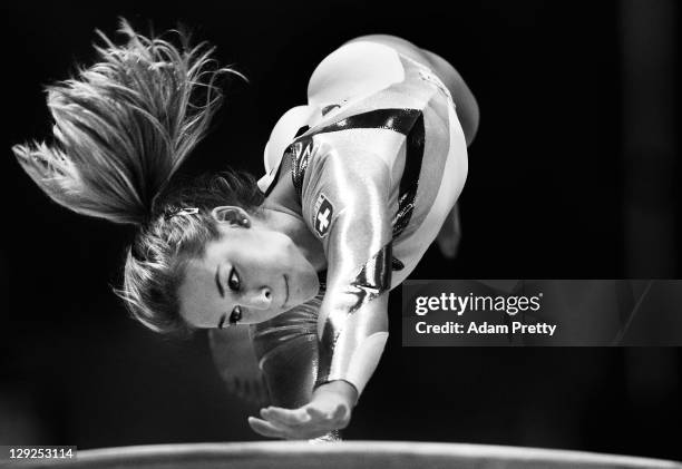 Giulia Steingruber of Switzerland competes in the Vault apparatus final during day nine of the Artistic Gymnastics World Championships Tokyo 2011 at...