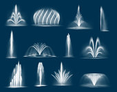 Fountain water jets isolated vector cascades set