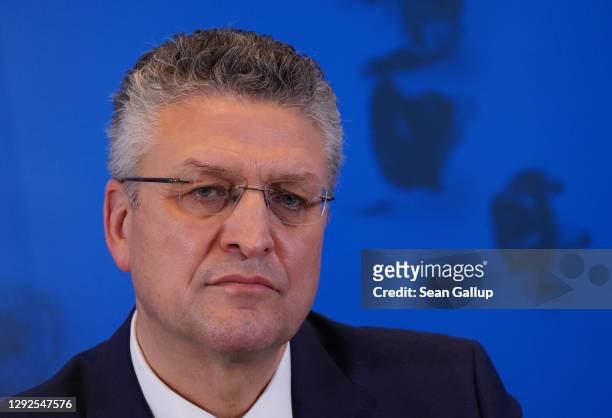Lothar Wieler, President of the Robert Koch Institute, Germany's main institute for the prevention of infectious diseases, speaks to the media...