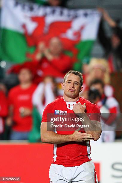 Shane Williams of Wales shows his dejection as he walks a lap of honour after Wales lose 9-8 in semi final one of the 2011 IRB Rugby World Cup...