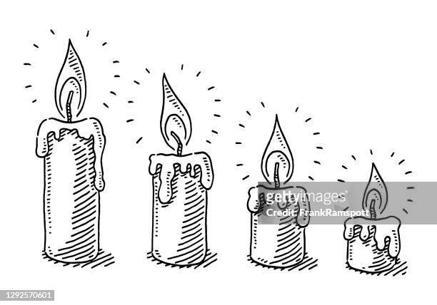 burning candle time lapse drawing - candle stock illustrations