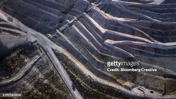 aerial view of an open pit coal mine - china coal mine fotografías e imágenes de stock