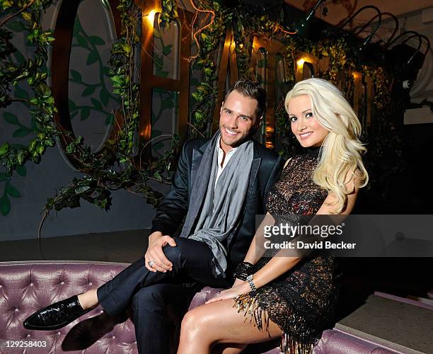 Singer/television personality Josh Strickland and television personality Holly Madison attend the Chateau Gardens at Paris Las Vegas on October 14,...