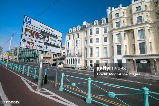 sign to the lanes on brighton seafront in east sussex, england - brighton lanes stock pictures, royalty-free photos & images