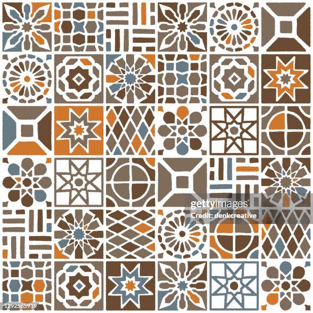 ilustraciones, imágenes clip art, dibujos animados e iconos de stock de patrón decorativo de mosaico portugués sin costuras - mural