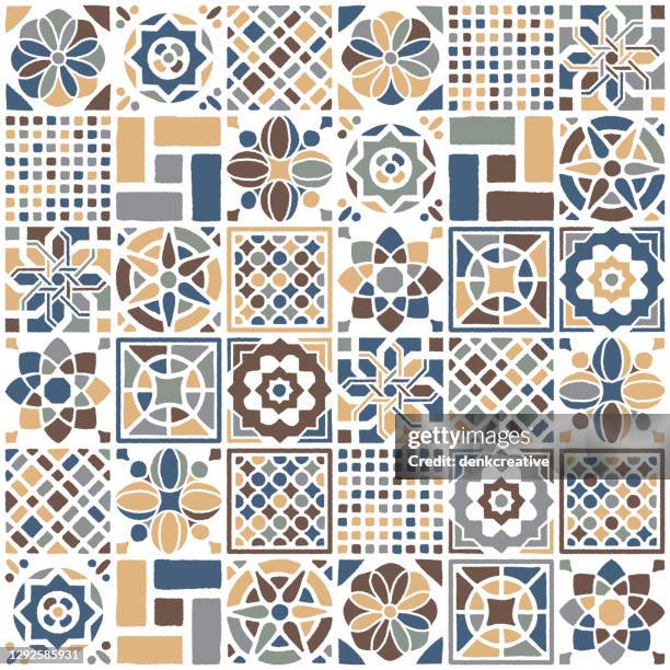 ilustrações de stock, clip art, desenhos animados e ícones de mexican quilt seamless pattern - azulejo