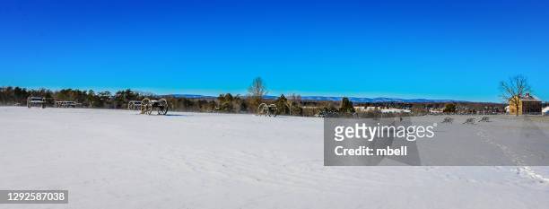 panoramic view of winter landscape at henry hill manassas national battlefield park virginia - マナッサス ストックフォトと画像