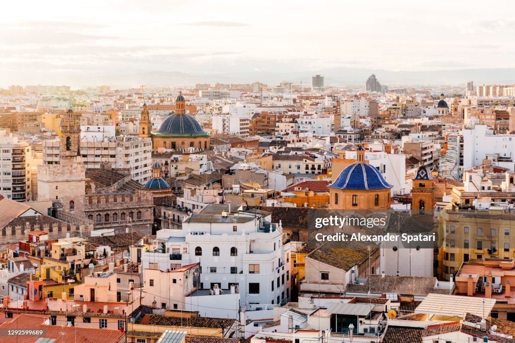 Valencia skyline at sunset, Spain