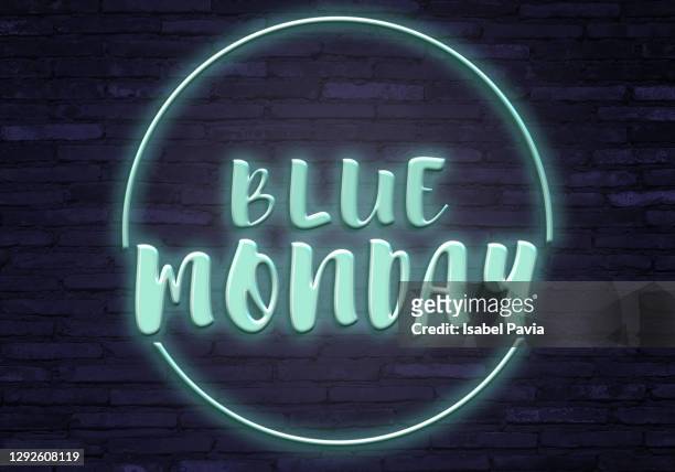blue monday neon lights - blue monday stock pictures, royalty-free photos & images