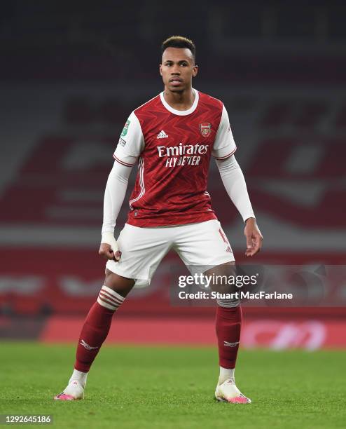 Gabriel of Arsenal during the Carabao Cup Quarter Final match between Arsenal and Manchester City at Emirates Stadium on December 22, 2020 in London,...