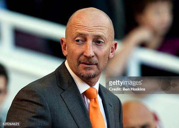 Blackpool manager Ian Holloway looks on ahead of the npower Championship match between West Ham United and Blackpool at The Boleyn Ground on October...