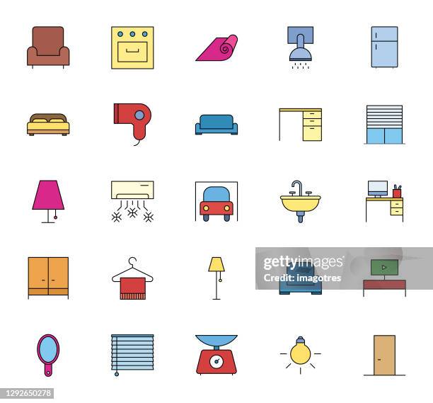 home icons set - air conditioner window unit stock illustrations