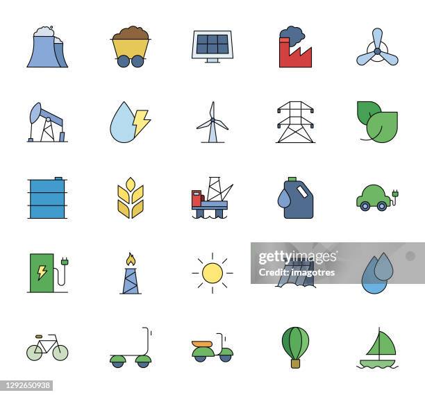 ecology icon set - carbon cycle stock illustrations