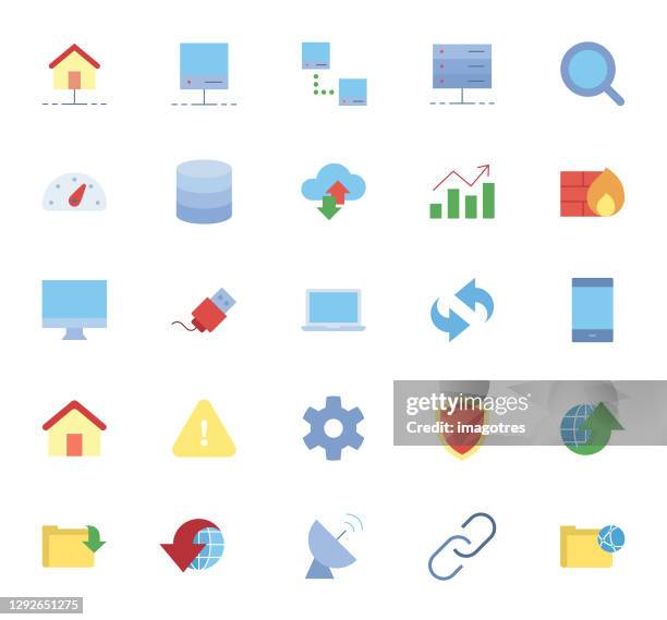 security and communications icon set - server fire stock illustrations