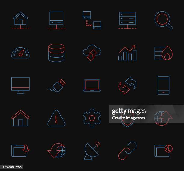security and communications icon set - server fire stock illustrations