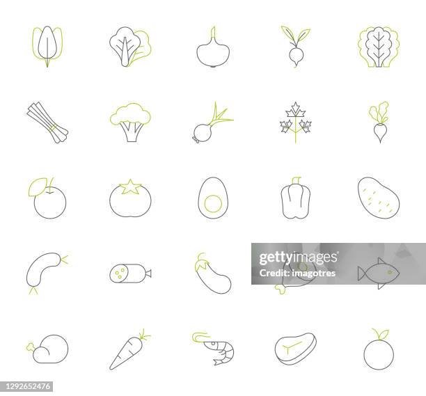 food and drinks icons set - charcuterie meat stock illustrations