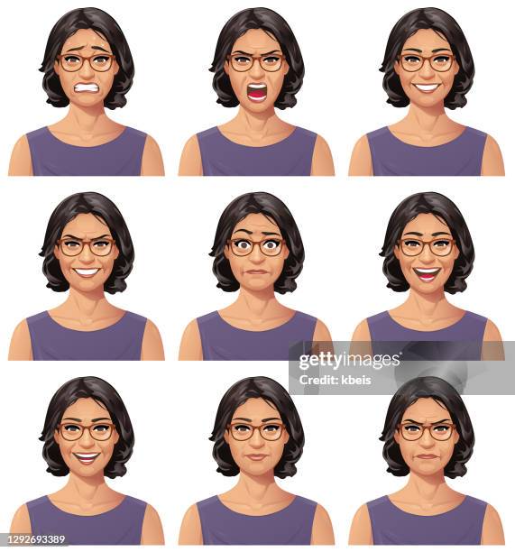 woman with glasses portrait - emotions - part of a series stock illustrations