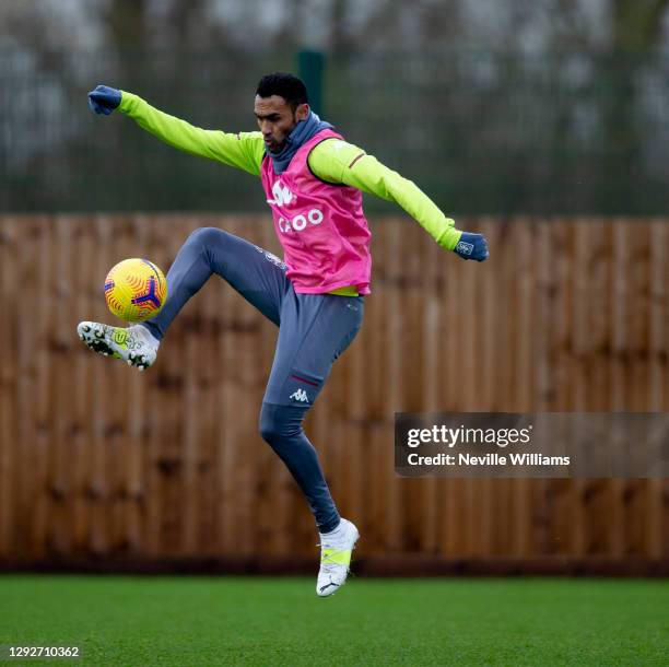 Ahmed Elmohamdy of Aston Villa in action during training session at Bodymoor Heath training ground on December 22, 2020 in Birmingham, England.