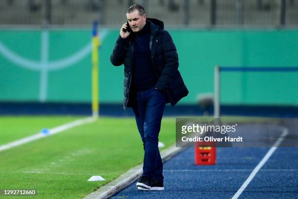 Manager Michael Zorc of Borussia Dortmund looks on prior to the DFB Cup second round match between Eintracht Braunschweig and Borussia Dortmund at...
