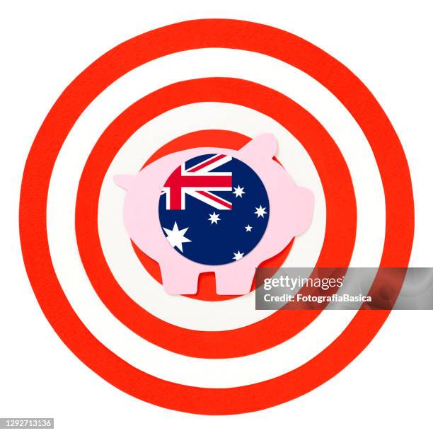 targeted australian piggy bank - australia-flag-white-background stock illustrations