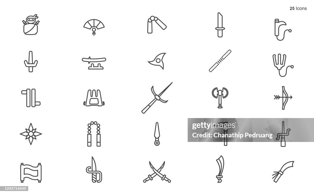 Ninja Icons. Black Flat Design. Vector Illustration. stock illustration Japan, Ninja, Weapon, Throwing Star, Vector