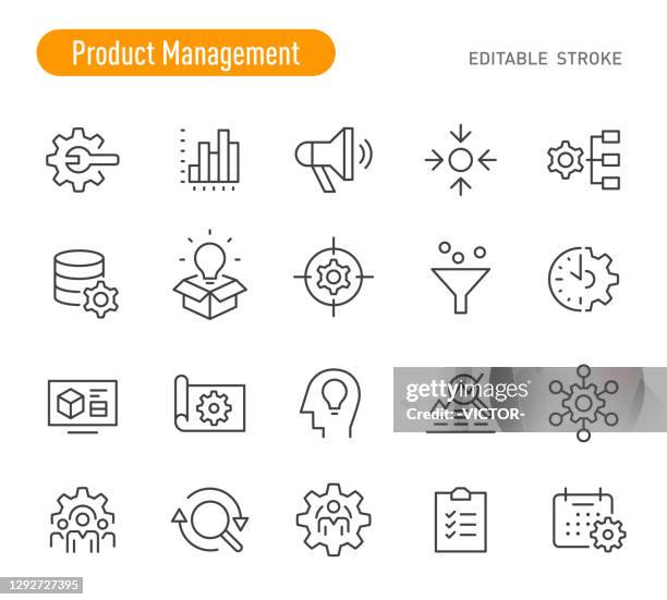 stockillustraties, clipart, cartoons en iconen met product management pictogrammen - line series - bewerkbare lijn - automated