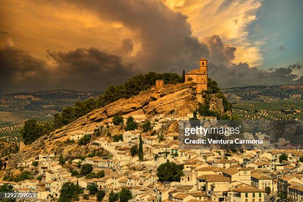 panoramic view of montefrío, granada province, spain - poble espanyol stock pictures, royalty-free photos & images