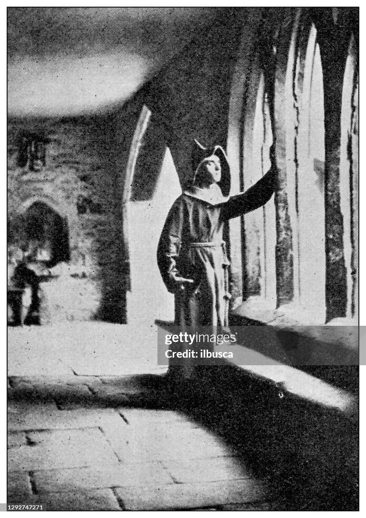 Antique dotprinted black and white photograph: Monk