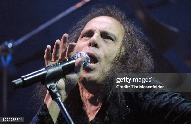 Ronnie James Dio of Heaven and Hell performs during the Metal Masters tour at Shoreline Amphitheatre on August 31, 2008 in Mountain View, California.