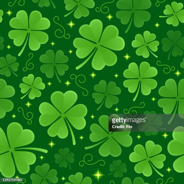 seamless st. patrick's day background pattern - four leaf clover stock illustrations