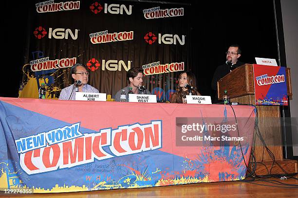 Writer Albert Kim, Actor Shane West and Actress Maggie Q attend conference for Nikita for 2011 New York Comic Con at the Jacob Javits Center on...