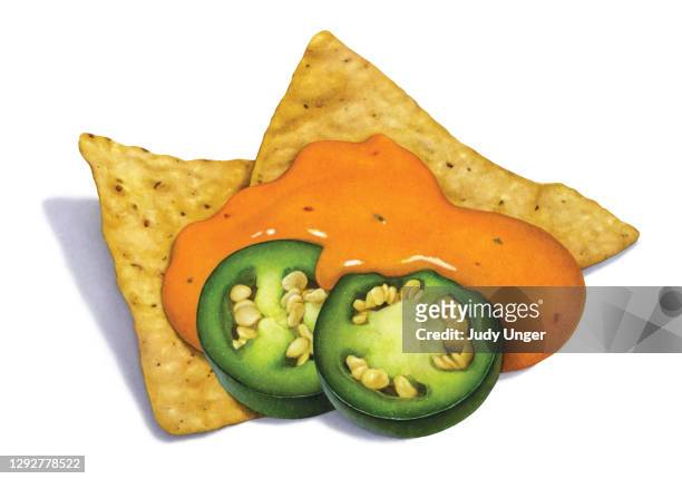 stockillustraties, clipart, cartoons en iconen met nacho kaas en chips - nachos