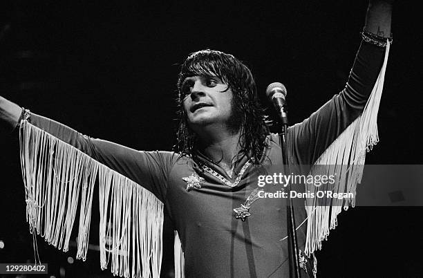 English rock singer Ozzy Osbourne performing on stage, UK, 1980.