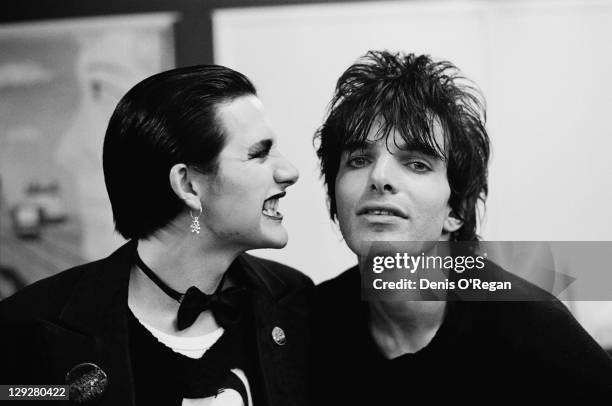 Singer Dave Vanian and guitarist Brian James, of English punk group The Damned, Finchley, London, 1976.