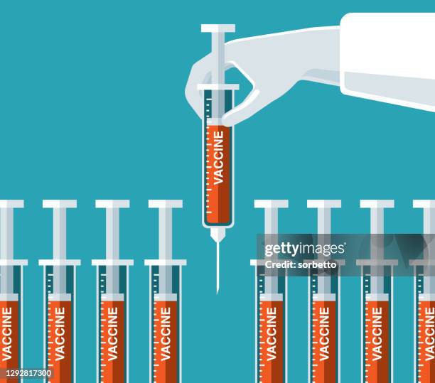 coronavirus - vaccine - injecting - pharmaceutical factory stock illustrations