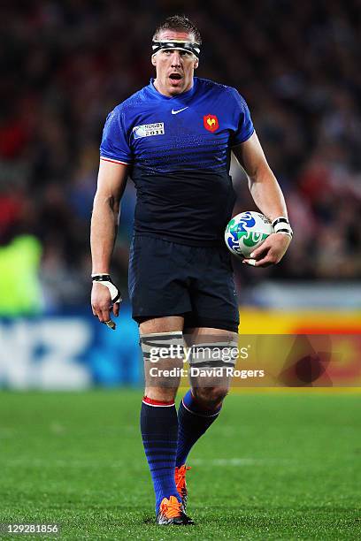 Imanol Harinordoquy of France looks on during semi final one of the 2011 IRB Rugby World Cup between Wales and France at Eden Park on October 15,...