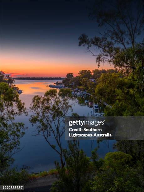 a beautiful, serene and very colourful summer dawn at chinaman's creek, metung, gippsland lakes, victoria, australia. - gippsland lakes stock pictures, royalty-free photos & images