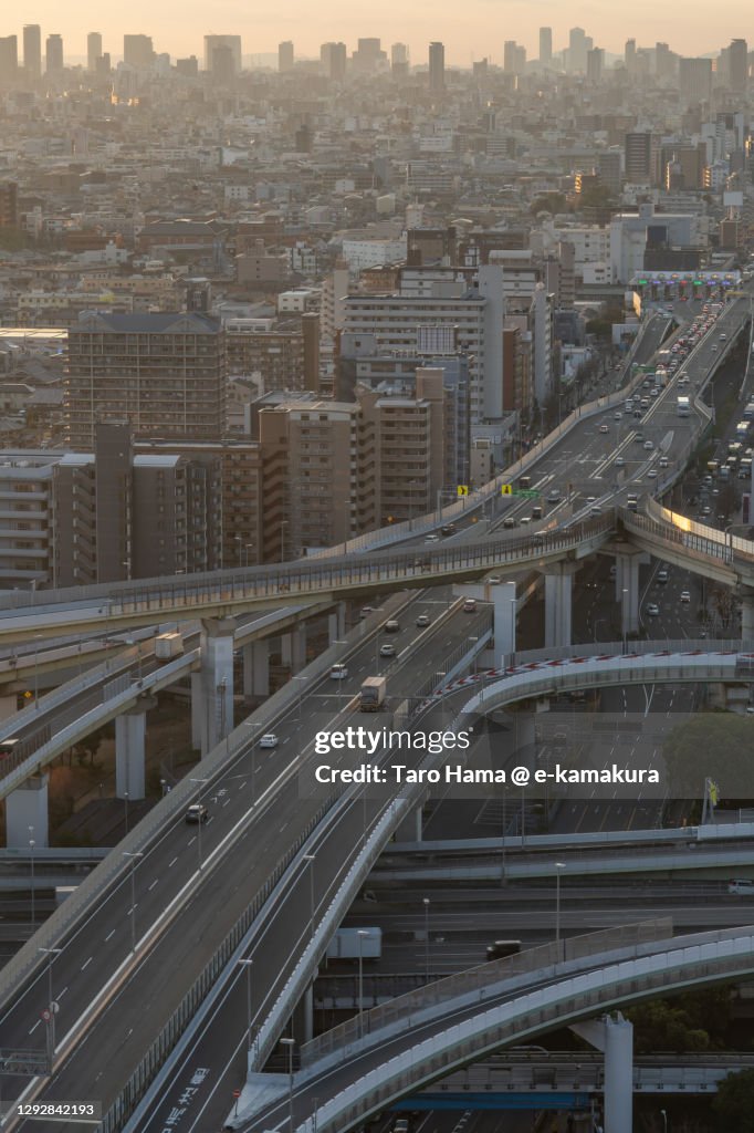 Urban highway and buildings in Osaka prefecture of Japan